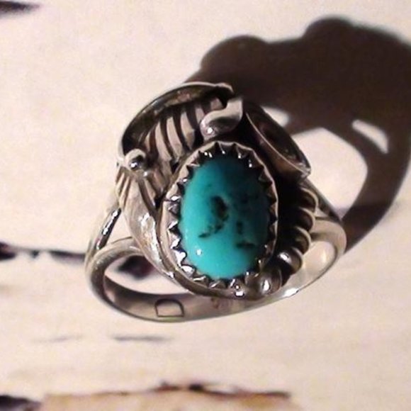 D Detendale Navajo Art Ring Turquoise Sterling SIZE 6 - Picture 4 of 7